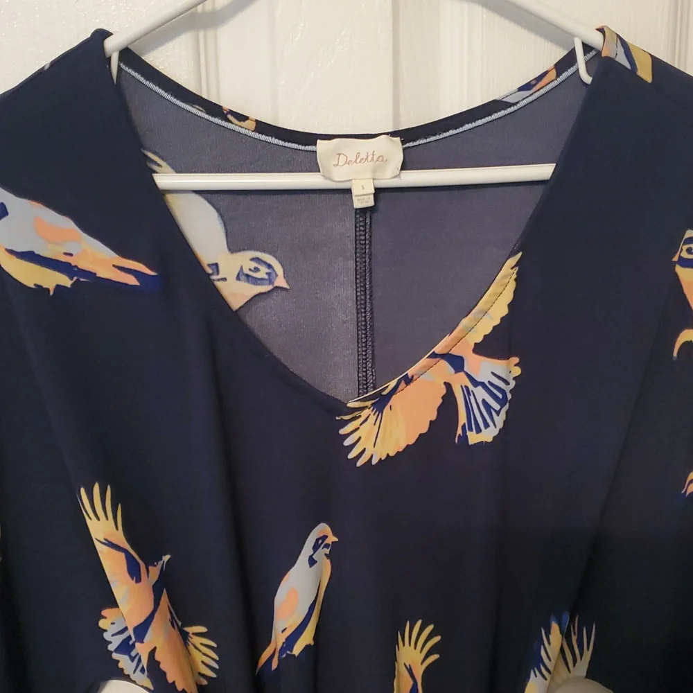 Anthropologie Deletta Fly Away Bird Navy Tunic - Picture 7 of 11